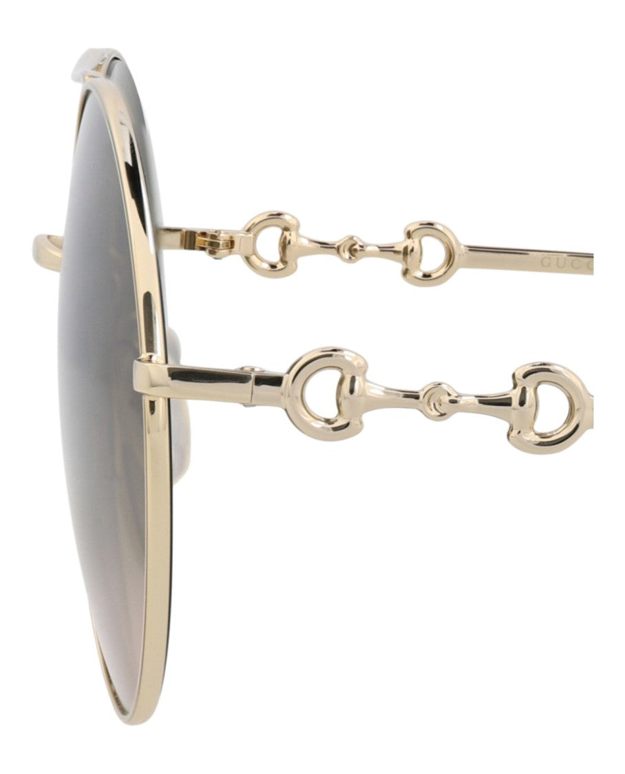 Gucci Round-Frame Metal Sunglasses With Gradient Lenses And Cutout Accents