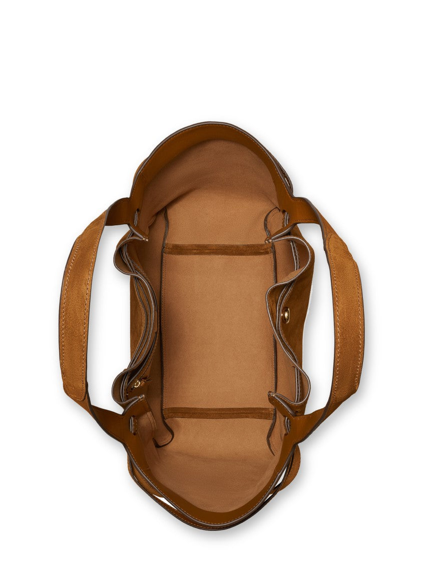 Tory Burch Spacious Brown Suede Tote With Leather Trim Accents
