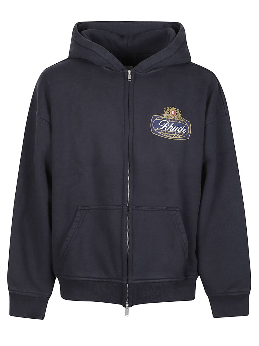 Rhude Safari Crest Full-Zip Cotton Hoodie