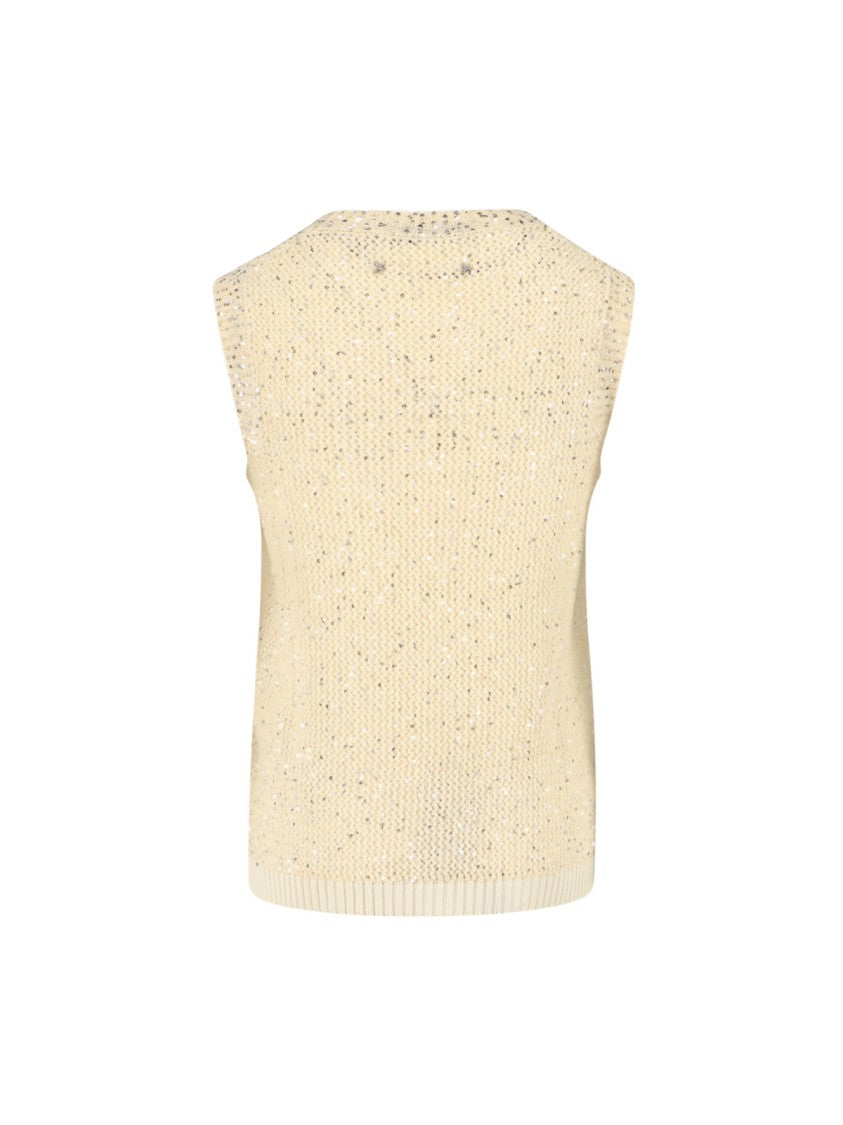 Golden Goose Sequin Knit Tank Top Cream