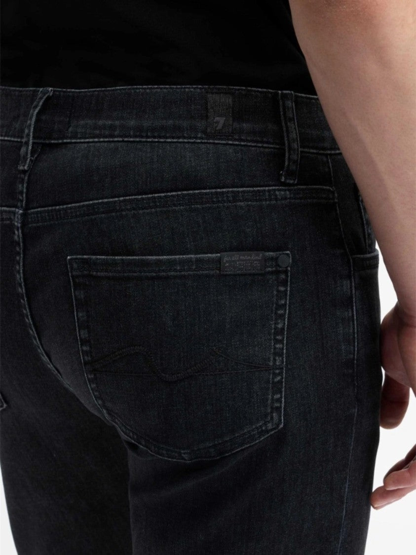 7 For All Mankind Black Slimmy Tapered Cotton Jeans