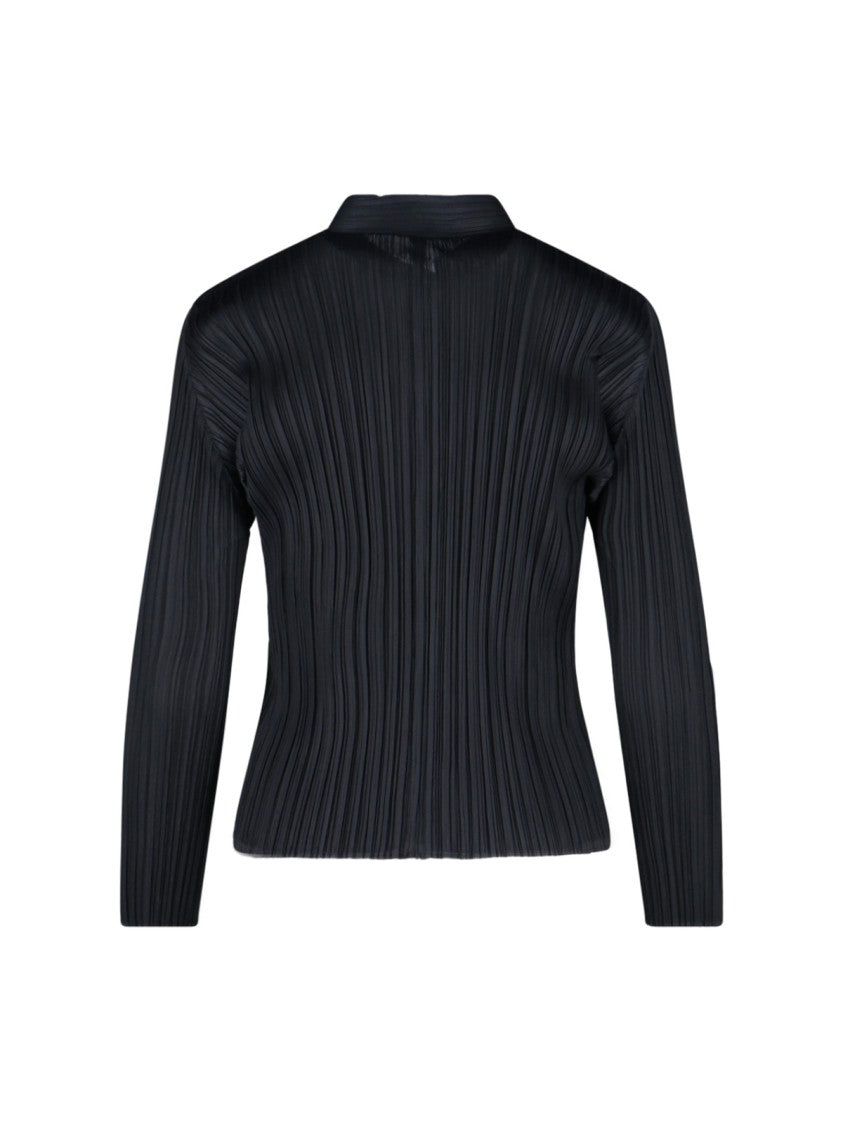 Pleats Please Classic Black Shirt With Structured Collar And Pleated Design