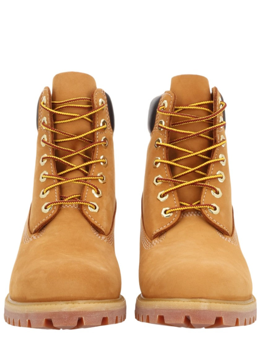 Timberland Sturdy Orange Lace-Up Boots With Padded Collar And Rugged Sole