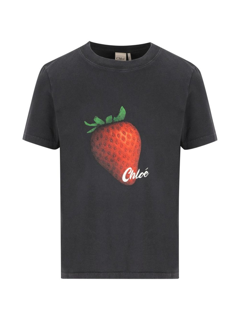 Chloé Black Cropped Strawberry T-Shirt