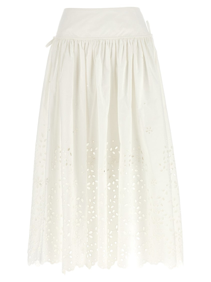 Self-Portrait 'White Cotton Embroidered Midi' Skirt
