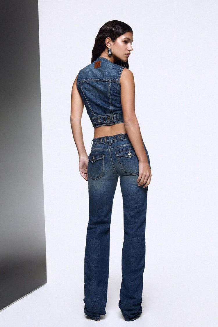 Liu Jo X Capsule 1 Elodie Dark Blue Ruched Flared Jeans