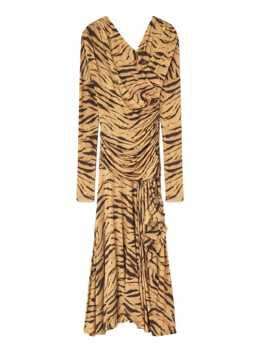 Ganni Tan Viscose-Blend Zebra Print Dress