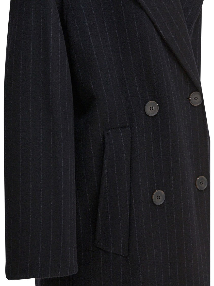 Ivy & Oak Pinstripe Long Double-Breasted Jacket With Classic Lapel