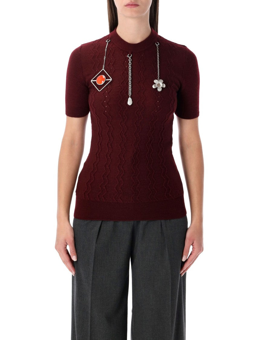 Prada Burgundy Wool Sweater With Jewel Pendants