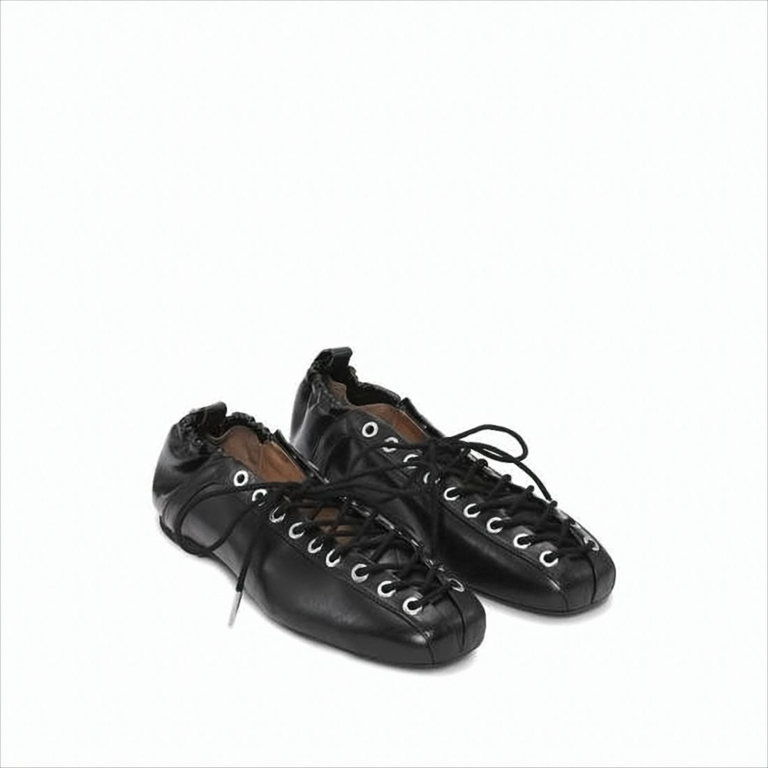 Ganni Lace-Up Flat Shoes With Gathered Elasticized Heel