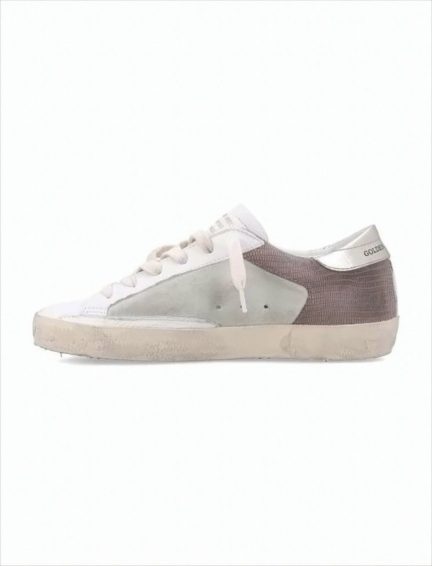 Golden Goose Distressed White Leather Low-Top Sneakers With Grey Suede Star
