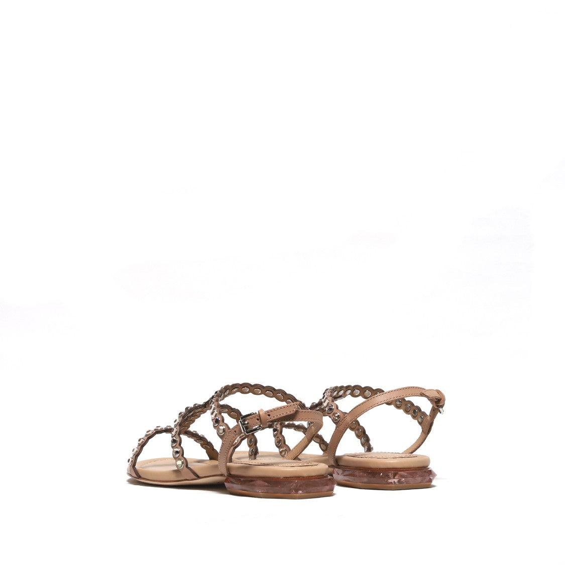 Ash Saphir Model Sandal In Beige Leather Embellished With Gems