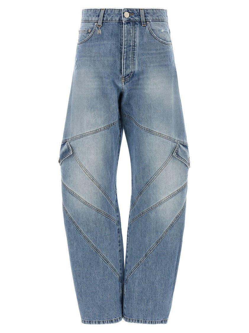 Amiri Stone Washed Denim Jeans With Panel Construction And Cargo Pockets