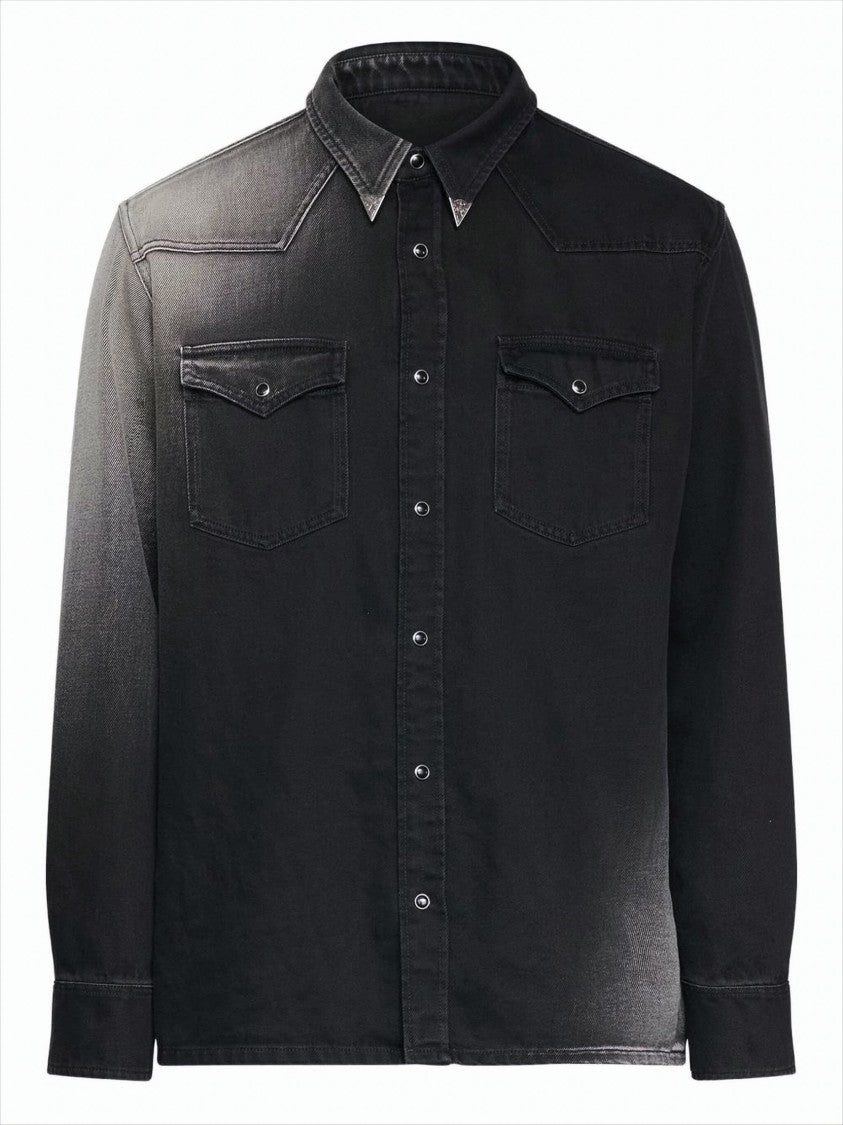 Mm6 By Maison Margiela Button-Down Vintage-Effect Black Shirt