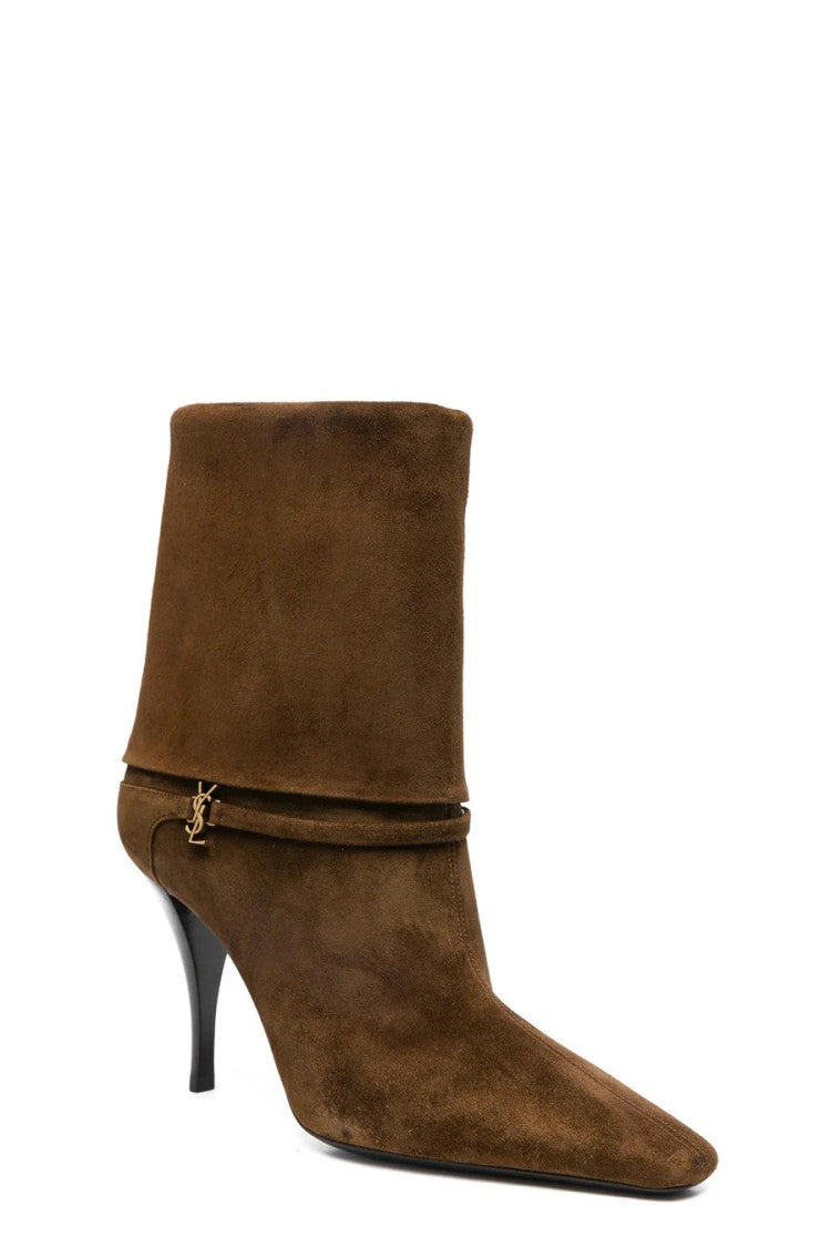 Saint Laurent Brown Suede Fold-Over Cuff Ankle Boots