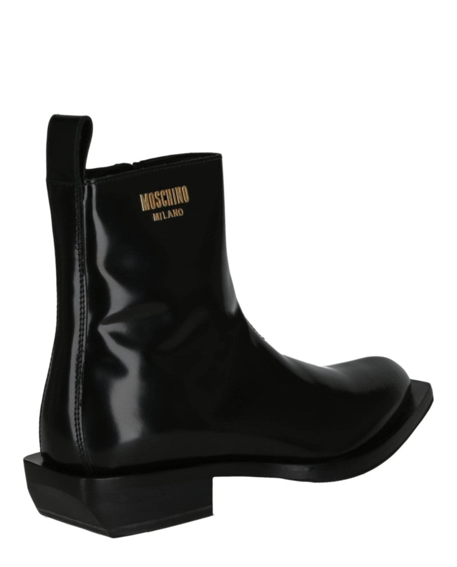 Moschino Gold Lettering Logo Ankle Boots