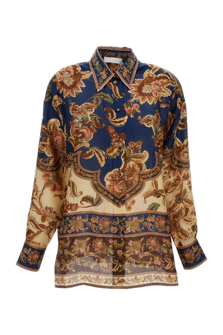 Zimmermann Navy Aster Relaxed Silk Shirt