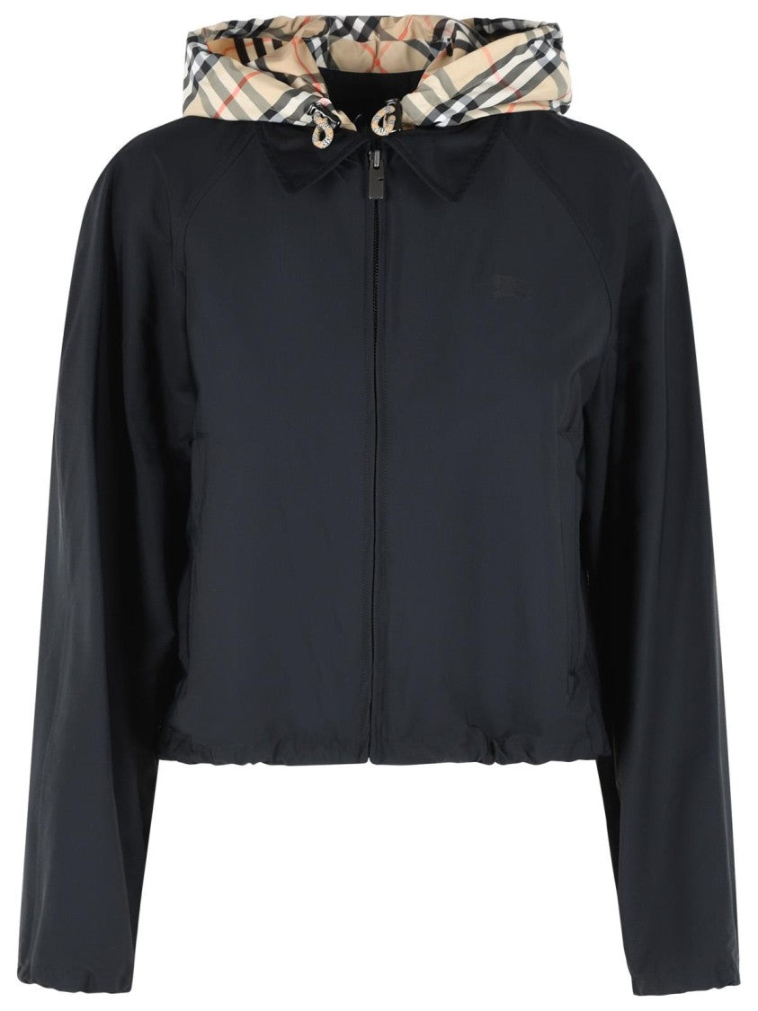 Burberry Cropped 'Newcott' Black Polyamide Hooded Jacket