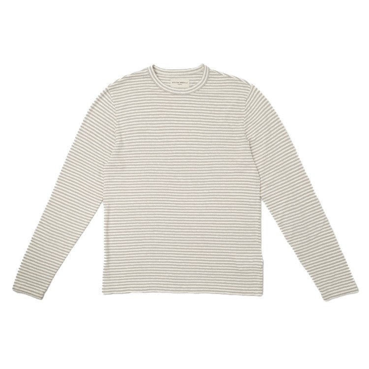 Officine Generale Yarn-Dyed Long-Sleeve Crewneck Tee With Self-Fabric Collar
