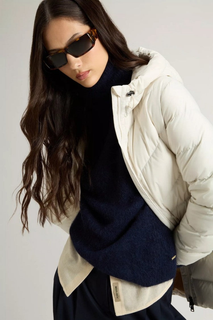 Woolrich White Quilted Welt Pocket Polyester Down Coat