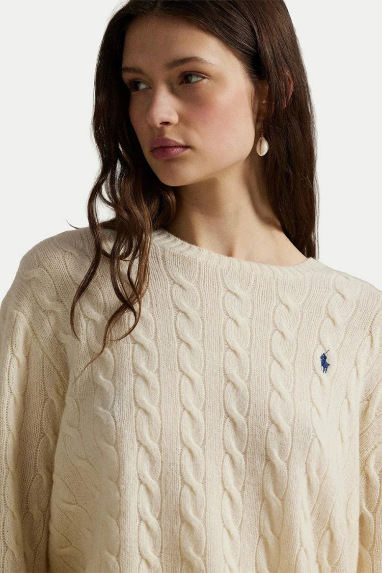 Polo Ralph Lauren Cream Cable-Knit Wool-Blend Sweater