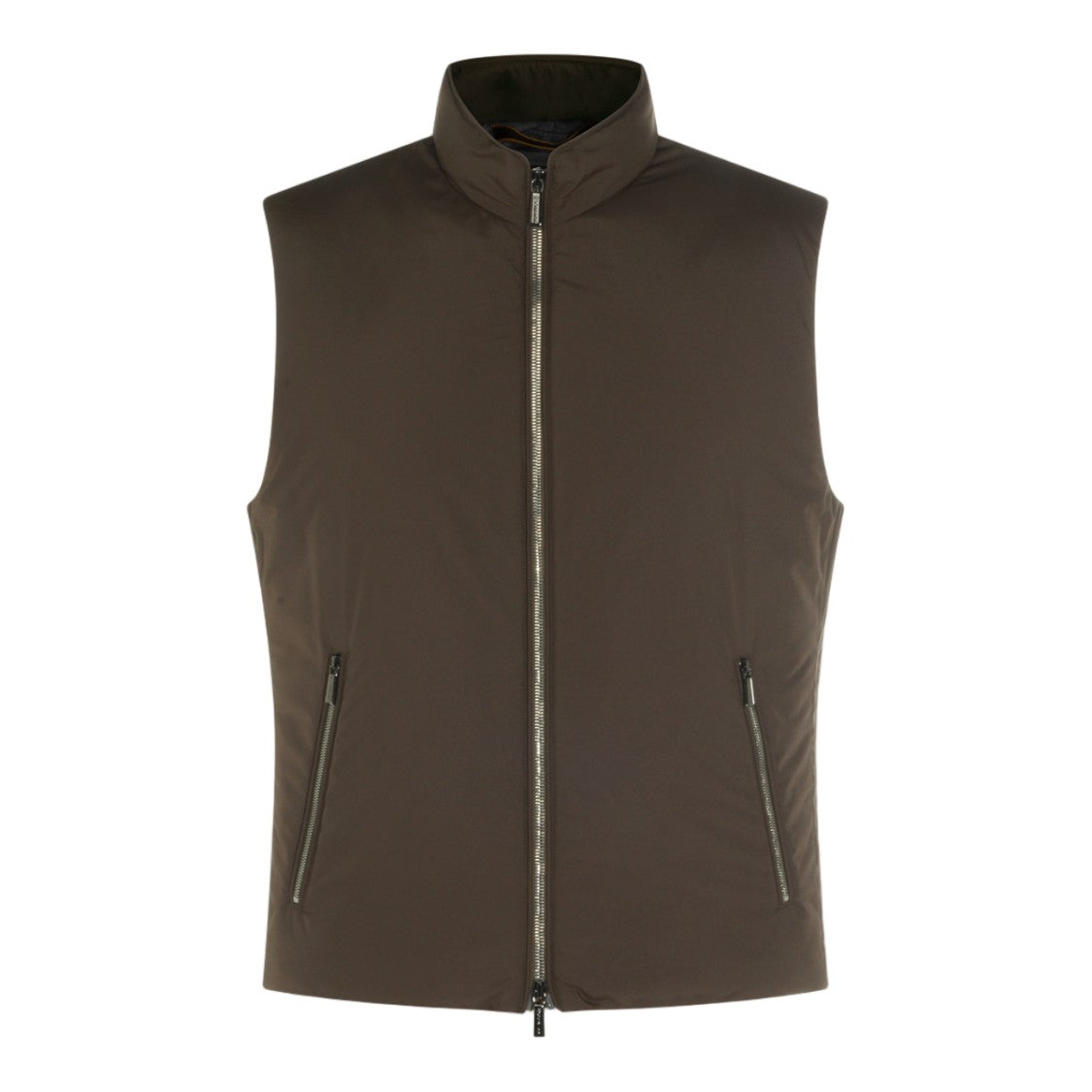 Moorer Sleeveless Vest With High Stand Collar And Zipper Closure