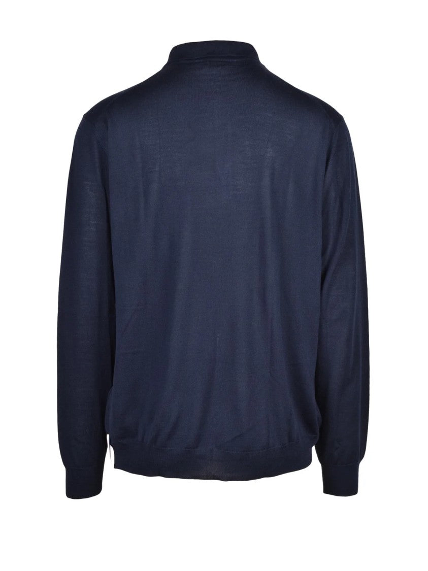K-Way Blue Collared Virgin Wool-Blend Knit Polo Shirt