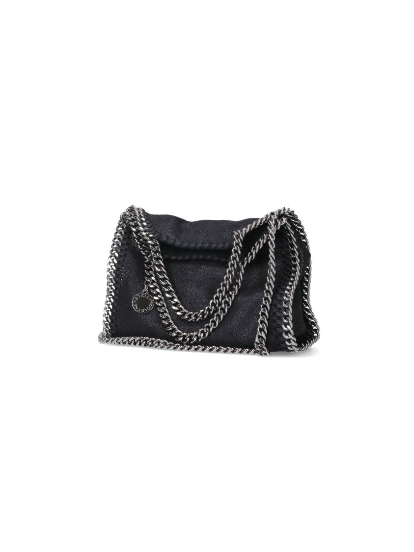 Stella Mccartney Textured Black Silver Chain Fabric Tote Bag