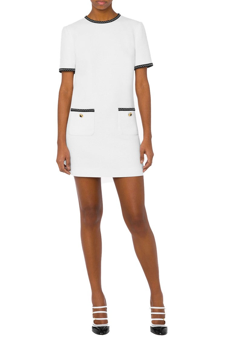 Moschino Structured White Dress With Contrasting Trim And Pockets