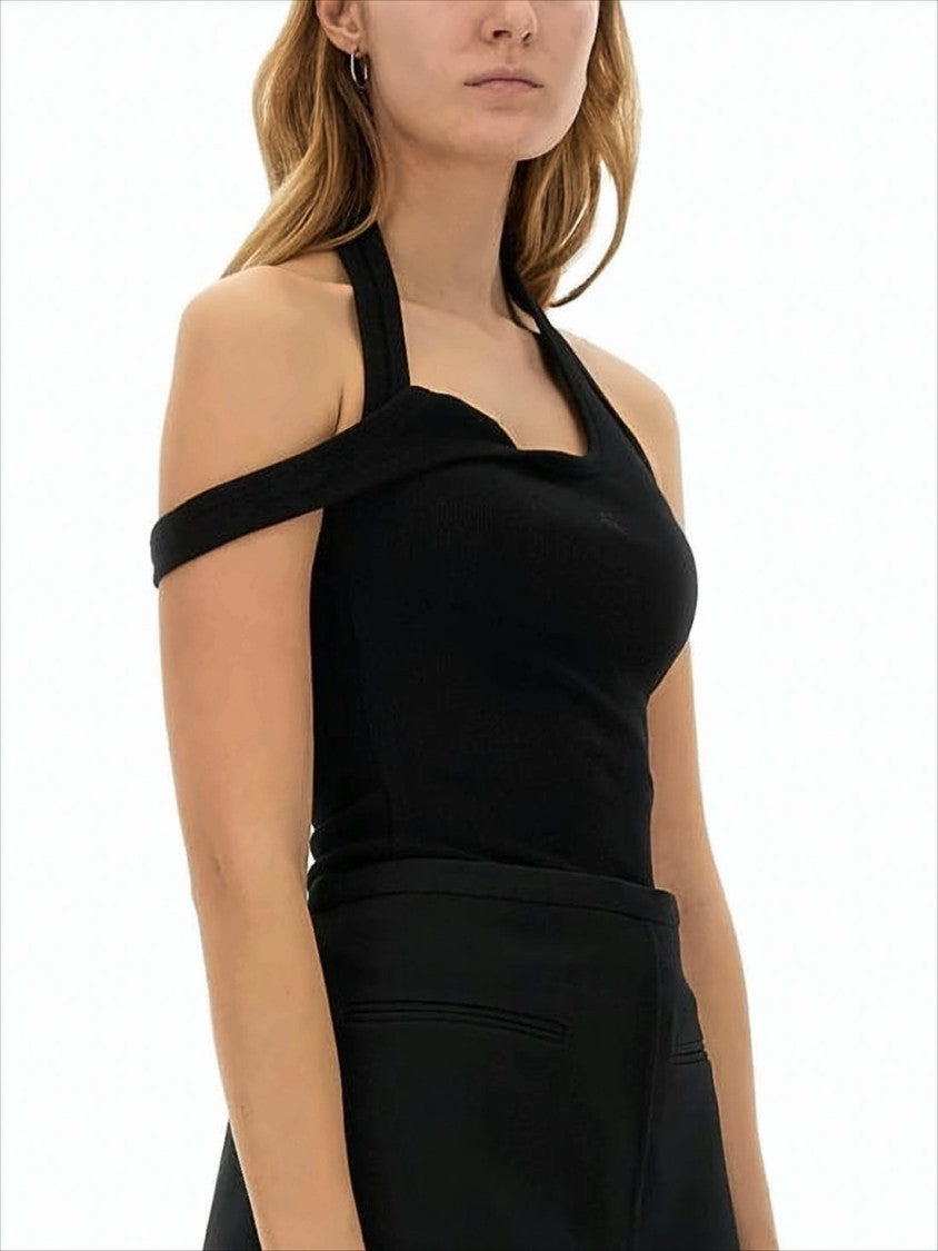 Courrèges Asymmetrical Black Sleeveless Top With Edgy One-Shoulder Design