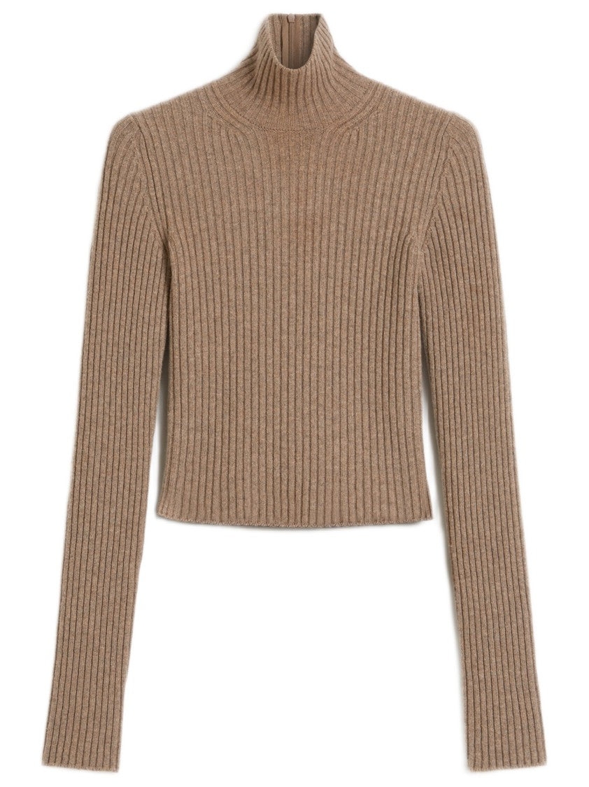 Max Mara Fitted Brown Ribbed Knit Sweater