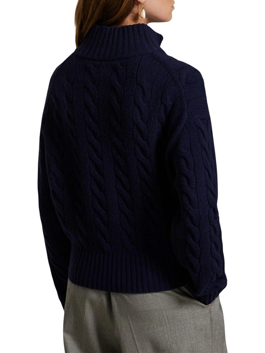 Polo Ralph Lauren Navy Cable-Knit Ribbed Half-Zip Sweater
