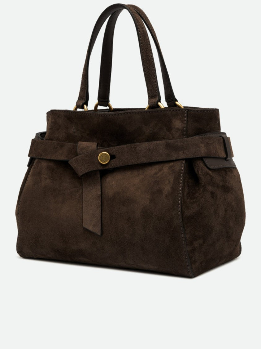 Gianni Chiarini Structured Dark Brown Suede Handbag With Gold-Tone Accents