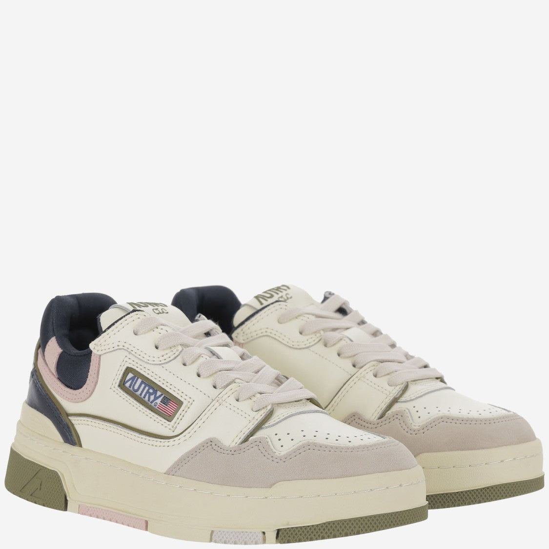 Autry Low Suede And Mesh Sneakers With Contrast Heel