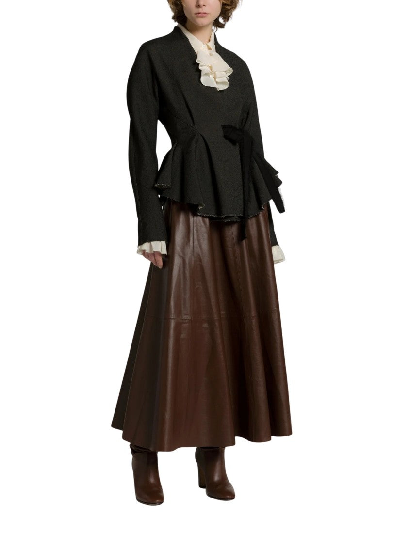 Alberta Ferretti Brown Flared Sheepskin Midi Skirt