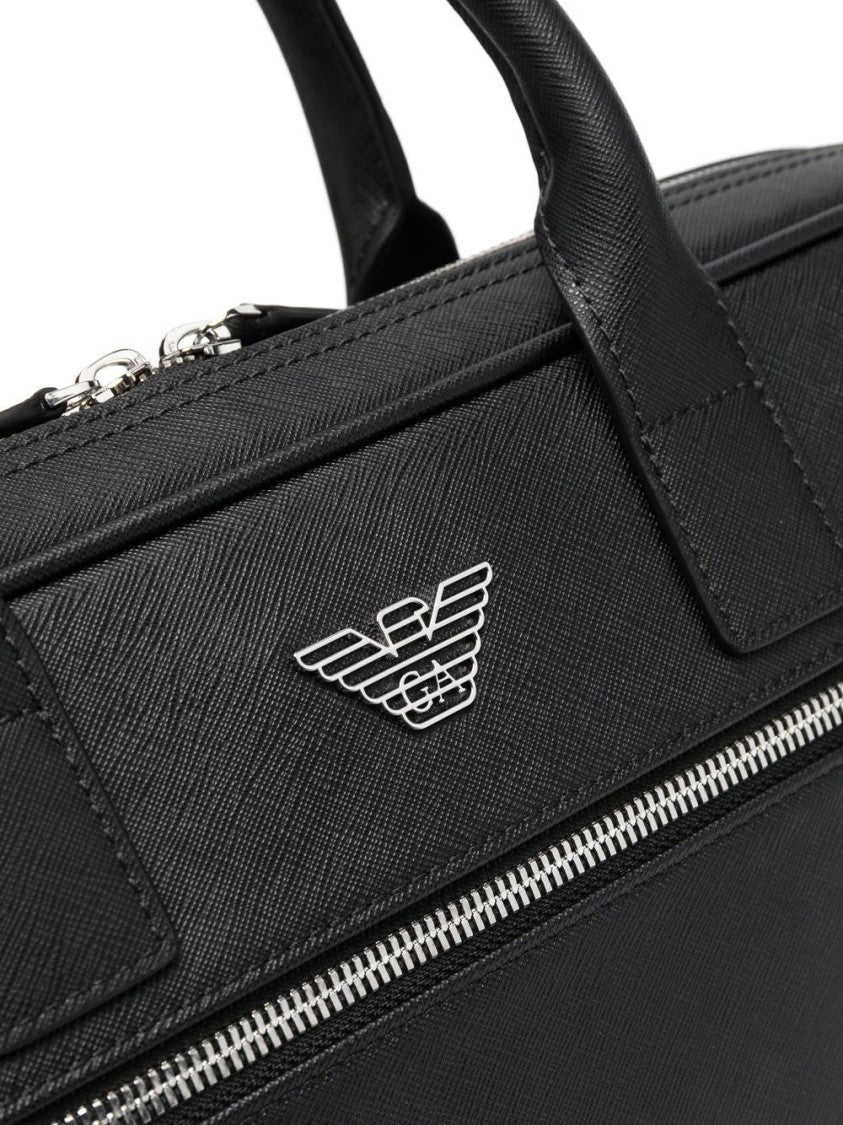 Emporio Armani Rectangular Grained Texture Bag With Logo Plaque