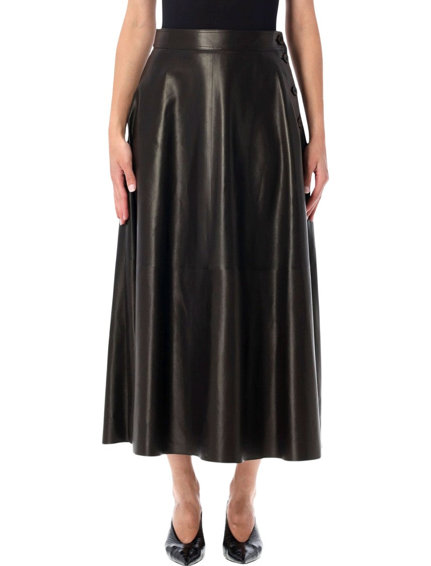 Polo Ralph Lauren Vickie High-Waisted Flared Leather Midi Skirt