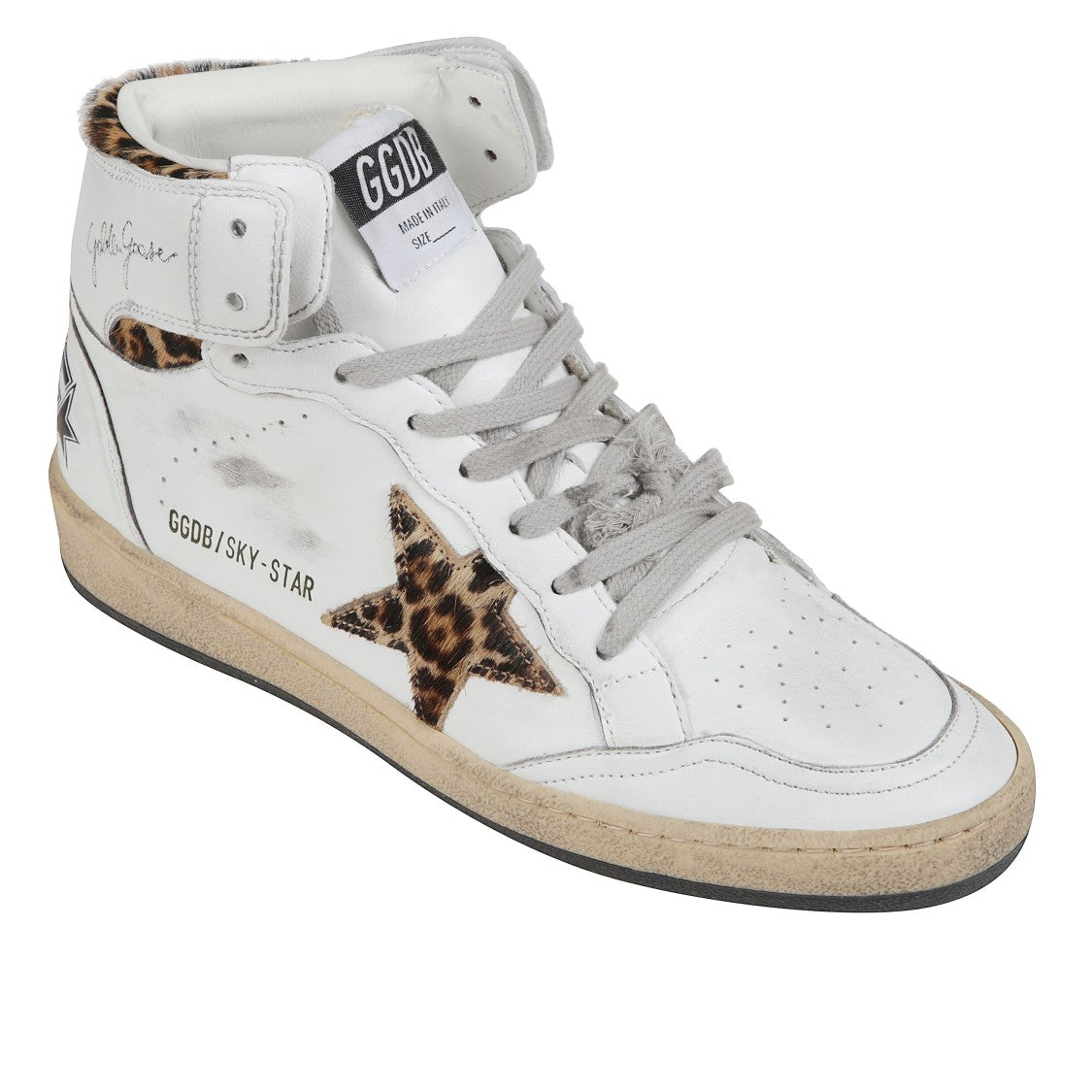 Golden Goose White High-Top Sneakers With Leopard Print