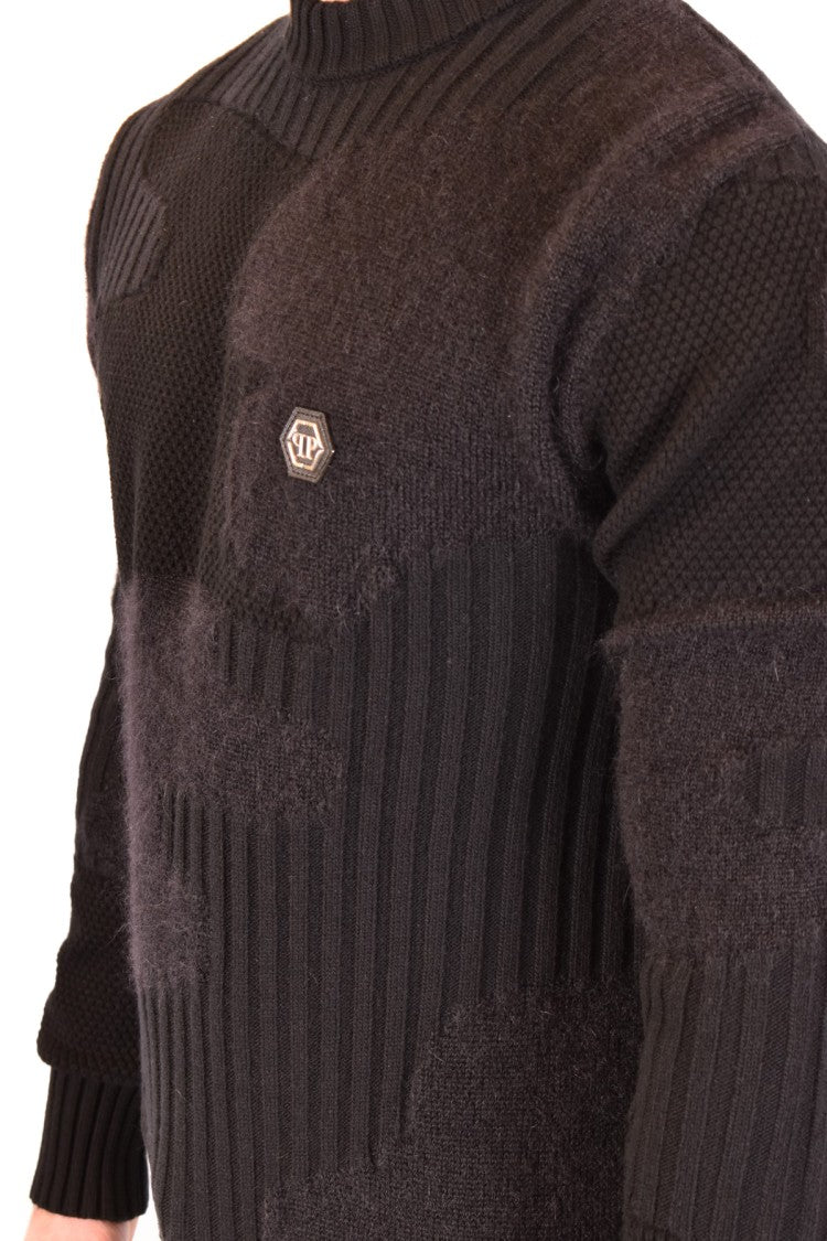 Philipp Plein Black Textured Wool-Blend Sweater