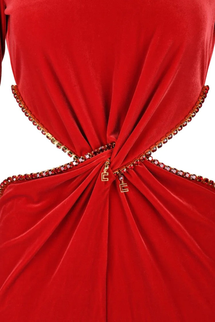Red Carpet E. Franchi Velvet Dress With Slit - Red