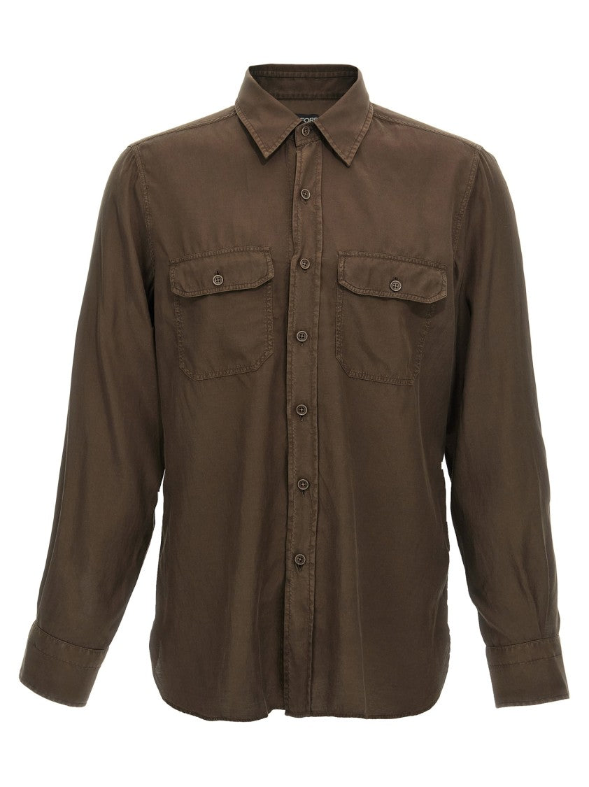Tom Ford Brown Military-Fit Twill Shirt