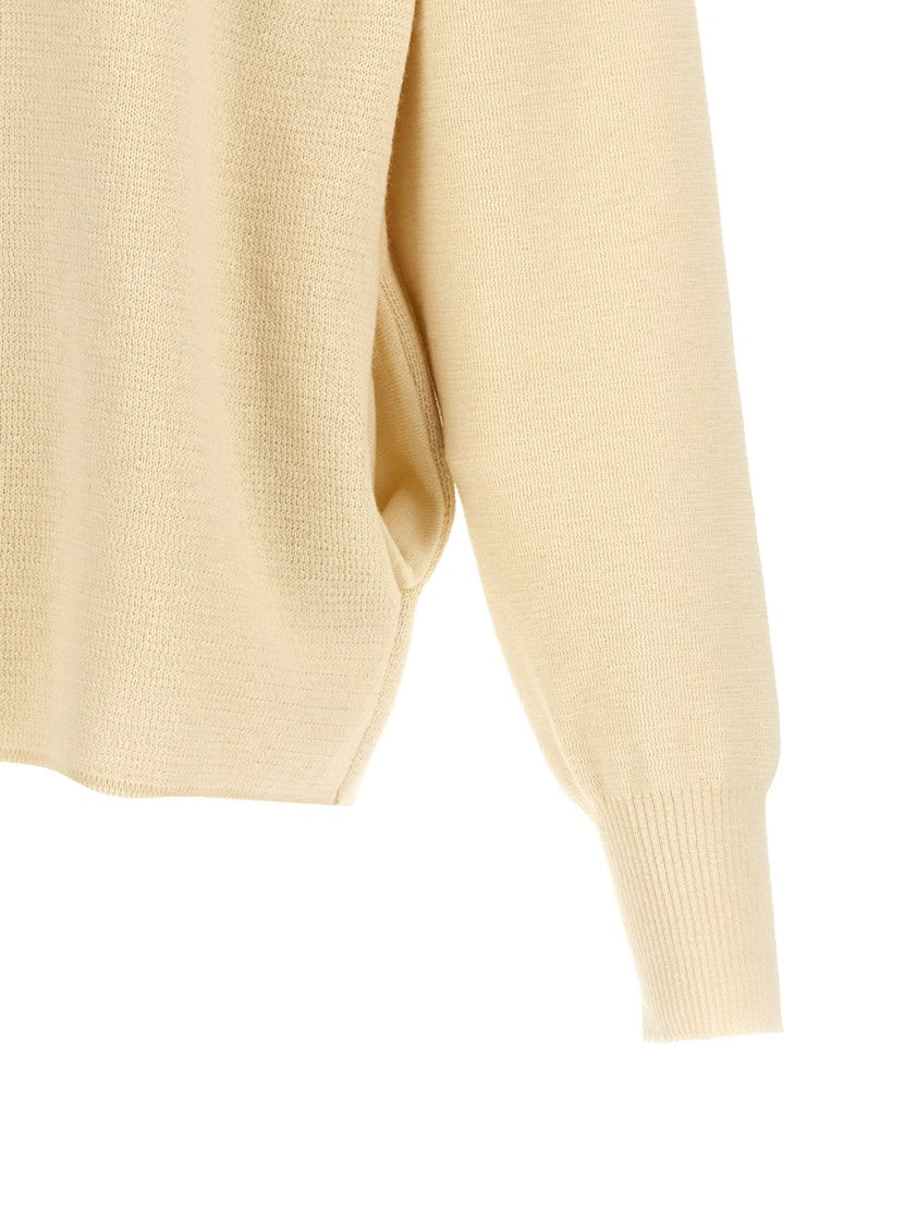 Ma'ry'ya Half Zip Wool Sweater With Cuffed Sleeves And Relaxed Fit
