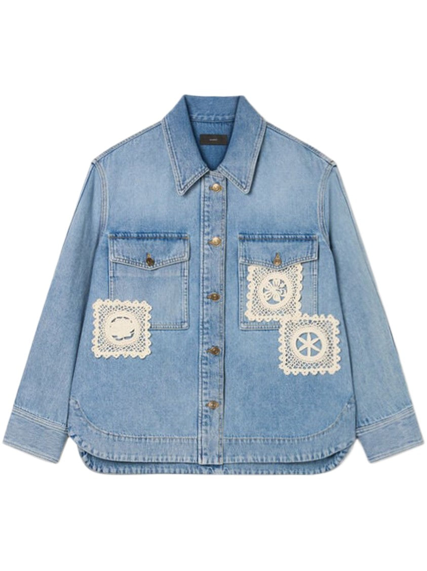 Alanui Island Diary Light Blue Crochet Denim Overshirt