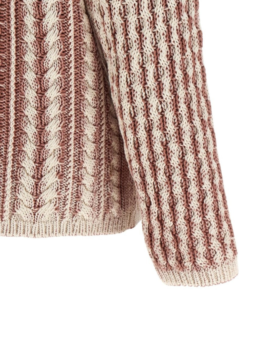 Diesel Brown Cable Knit Logo Intarsia Sweater