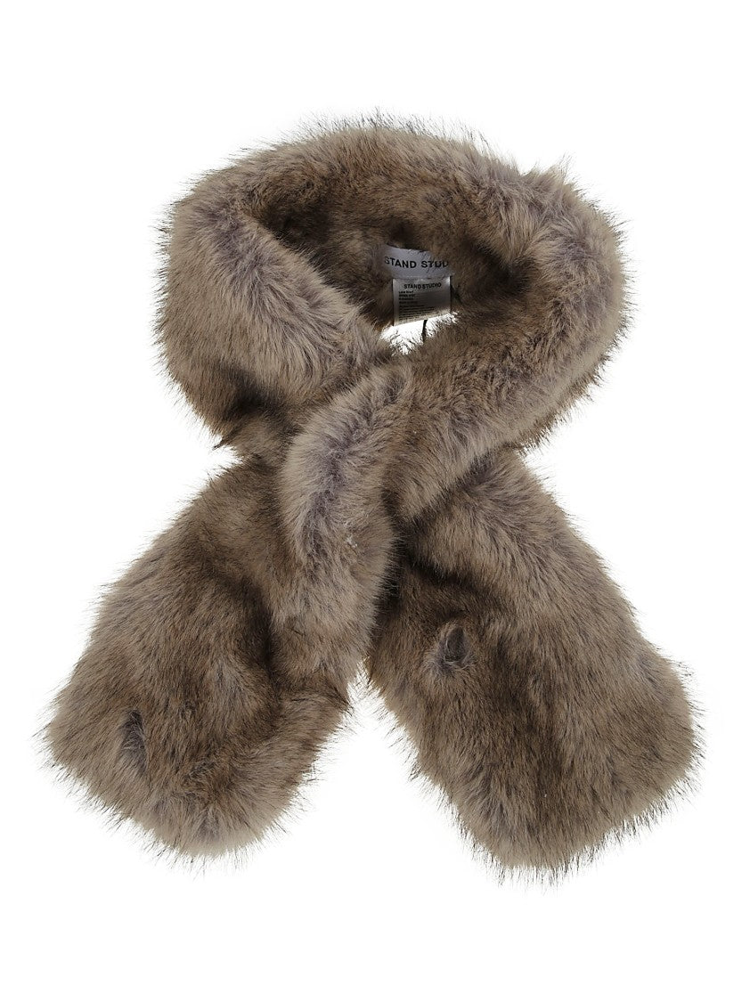 Stand Studio Plush Faux Fur Scarf In Warm Nude Neutrals