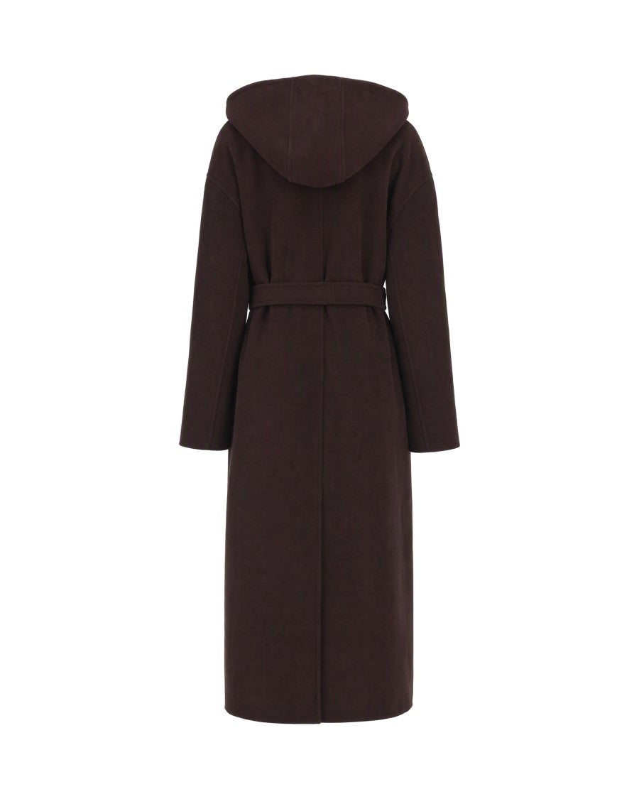 Sportmax Brown Virgin Wool Hooded Long Coat