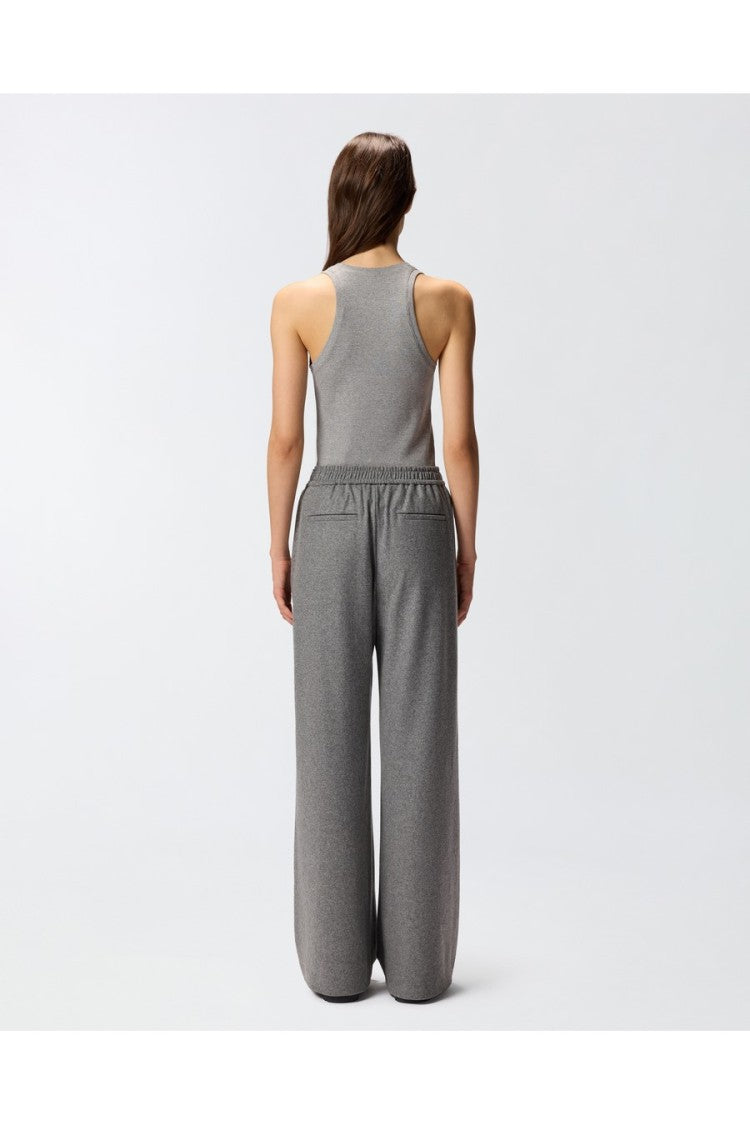 Pinko Grey Elasticated Waist Melange Polyester-Blend Wide-Leg Pants