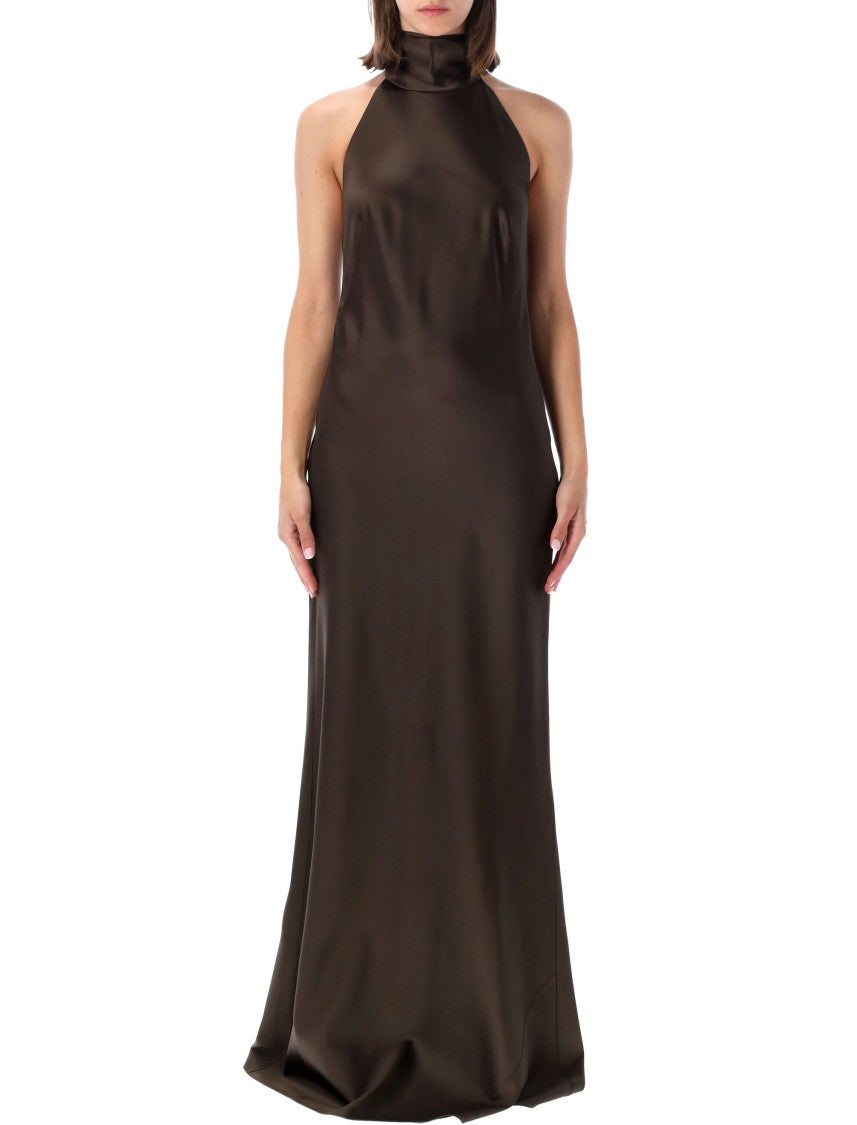 Polo Ralph Lauren Satin Evening Dress With Halter Neckline And Open Back
