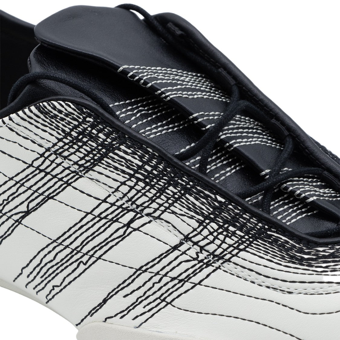 Y-3 Minimalist White Sneakers With Intricate Black Patterns