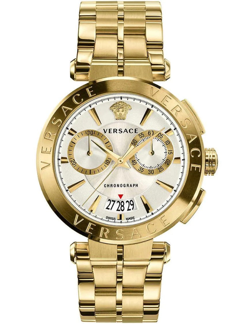 Versace V-Circle Analog Quartz Watch With Medusa Engraving And Steel Bracelet